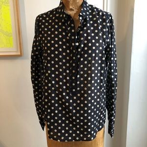 New NWT J. Crew sheer popover polka dot shirt top Medium 30 % Silk 70 % Cotton